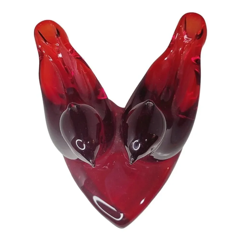 Vintage Double Cardinal of Love Art Glass Bird W Ward Signed 1993 Paperweight - Picture 6 of 14